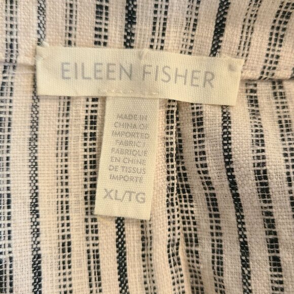 Eileen Fisher Stripe 3/4 Sleeve Boxy Organic Cotton Jacket Open Front Classic XL - Picture 5 of 9